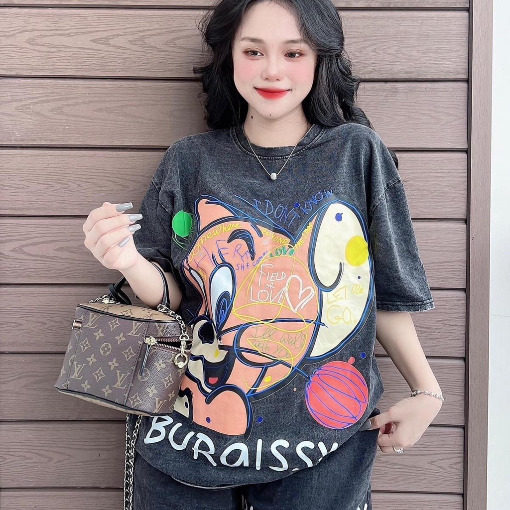 Set bộ đùi áo phông loang thái hình chuột tay ngắn vải thun cotton co giãn  Lucie16 - Cái Tiệm Đồ Bộ