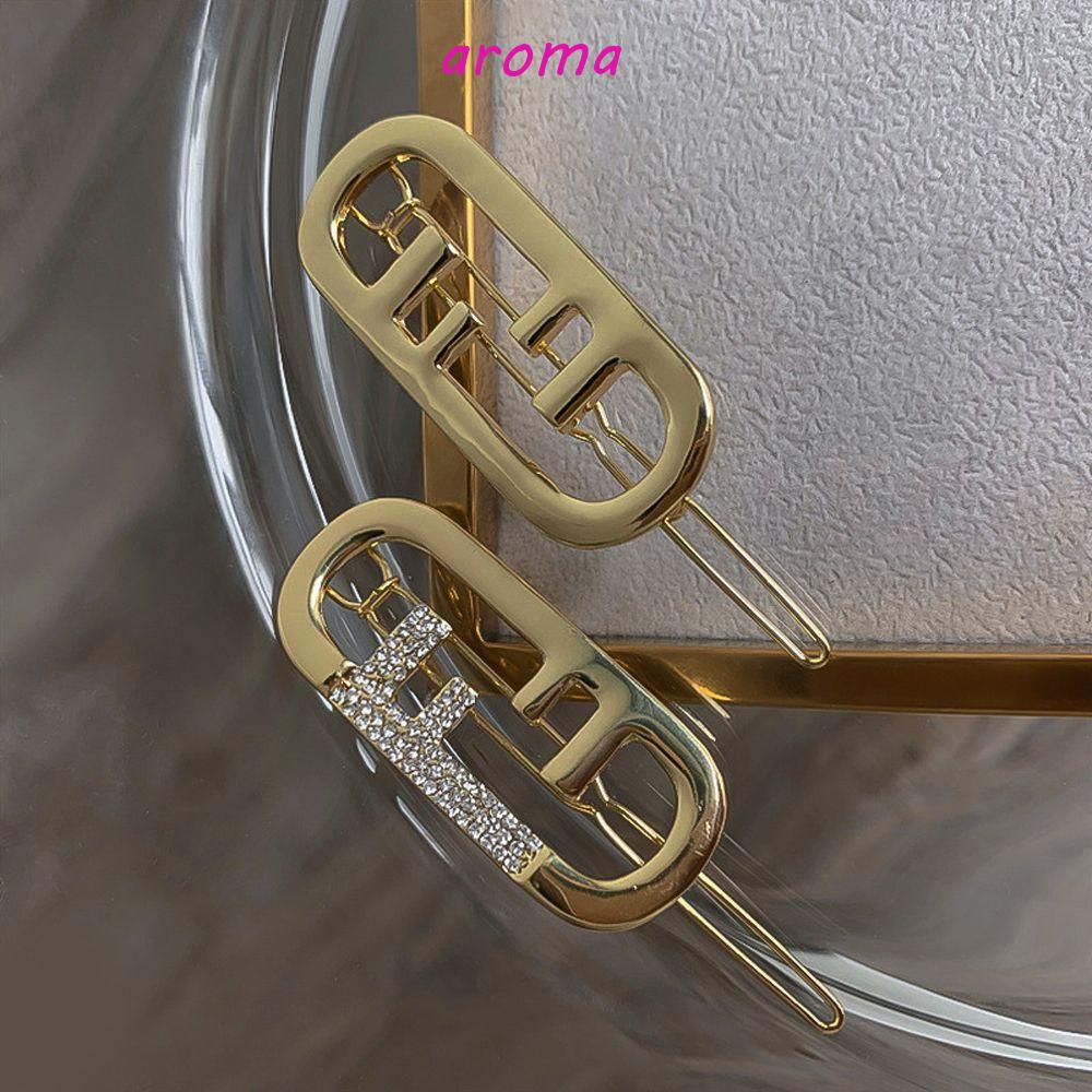 AROMA Kẹp Tóc Kim Loại Hình Chữ F Đính Đá Sang Trọng