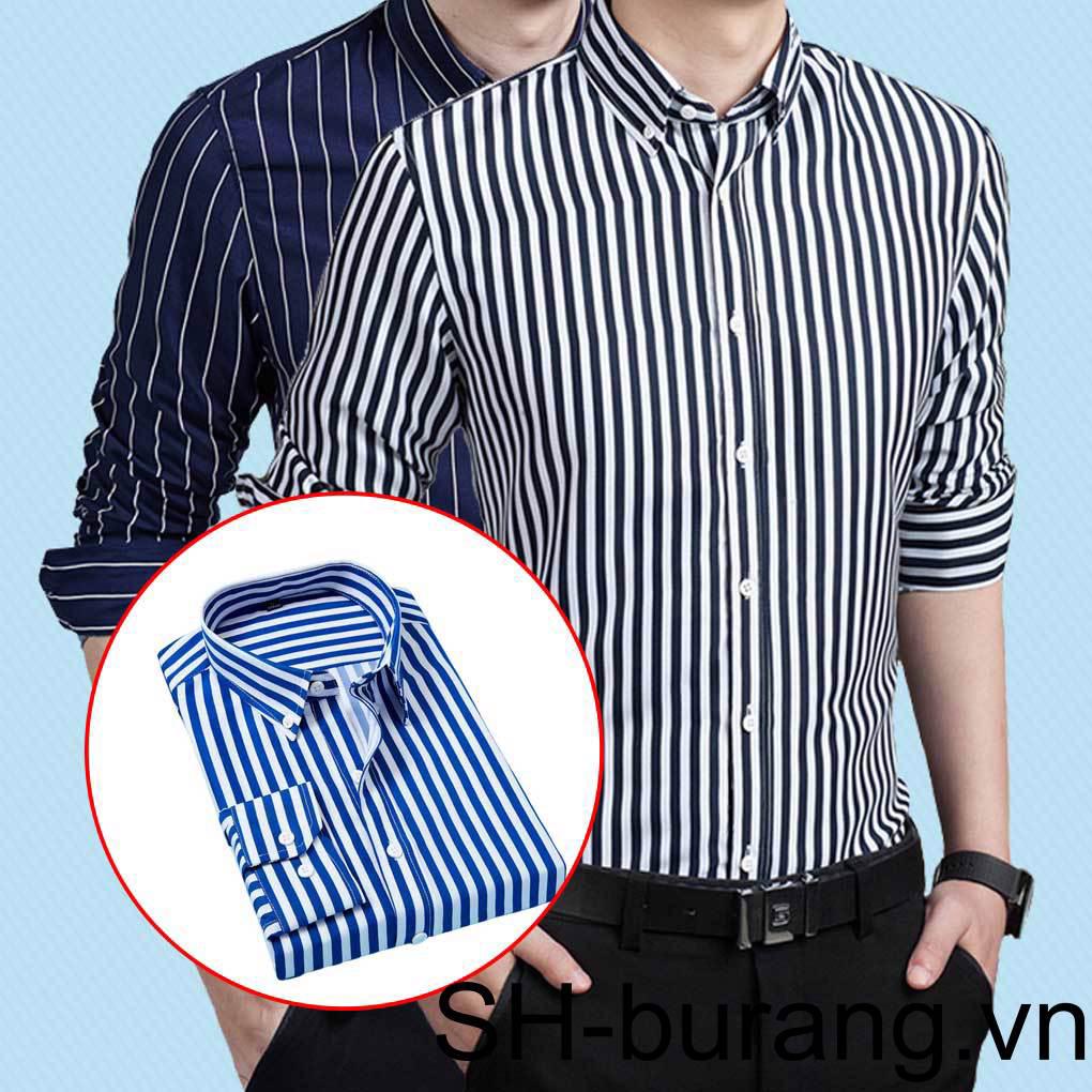 Áo Sơ Mi Dài Tay Họa Tiết Sọc Dọc Có Túi Trước Ngực Thời Trang Công Sở Cho Nam