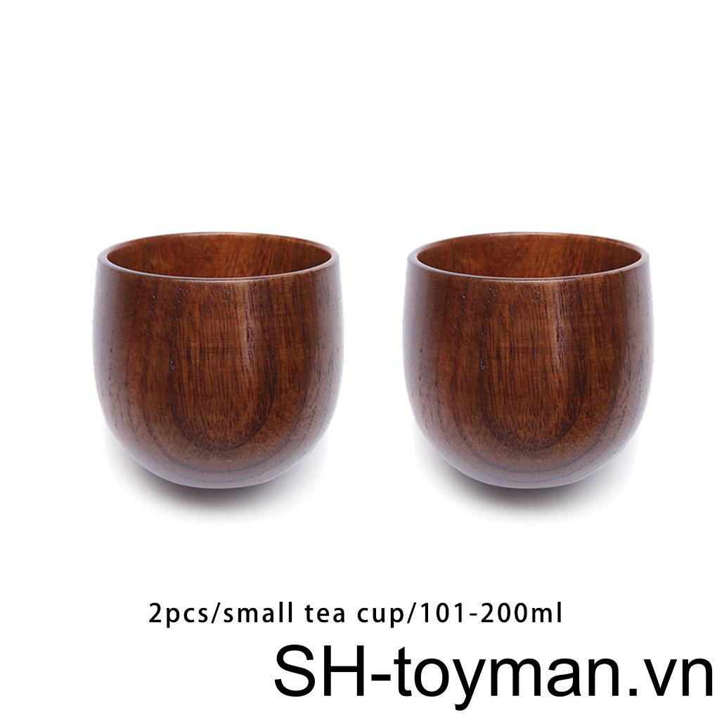 Set 2 Cốc Gỗ Uống Nước / Trà Sữa / Cà Phê Có Tay Cầm Tiện Dụng
