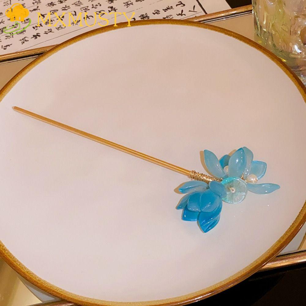 MXMUSTY Trâm Cài Tóc Bằng Hợp Kim Acrylic Hình Hoa Phong Cách Cổ Điển Thích Hợp Phối Với Hán Phục