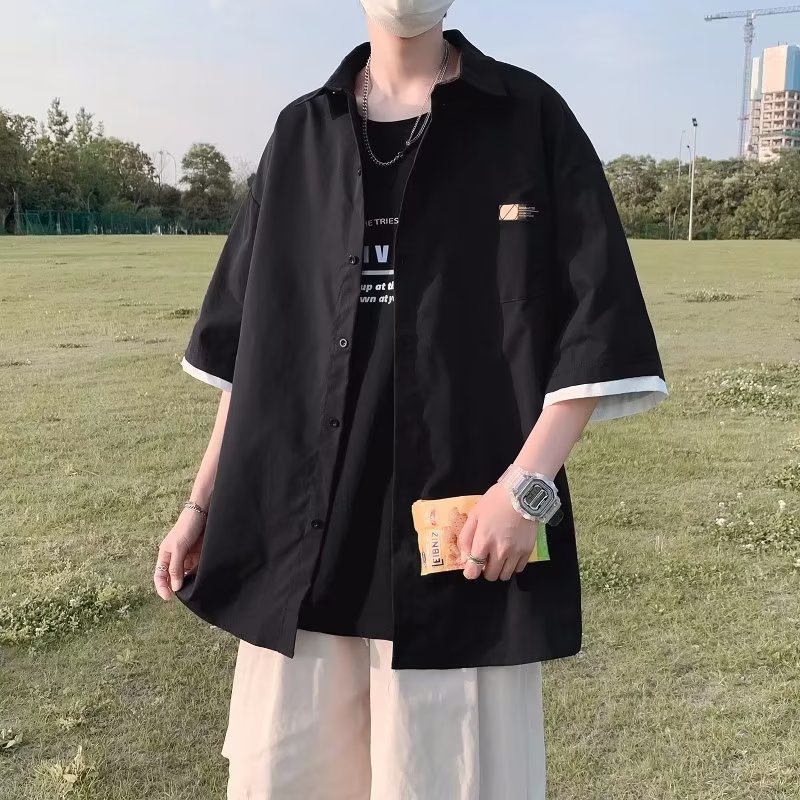 Áo Sơ Mi Tay Ngắn 7 Tấc Phong Cách Đường Phố Nhật Bản Cá Tính Cho Nam