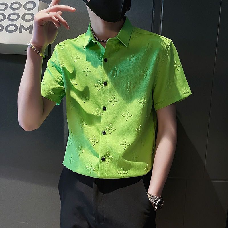 Áo Sơ Mi Tay Ngắn Cổ Vuông Màu Sắc Đơn Giản Phong Cách Hàn Quốc Cho Nam