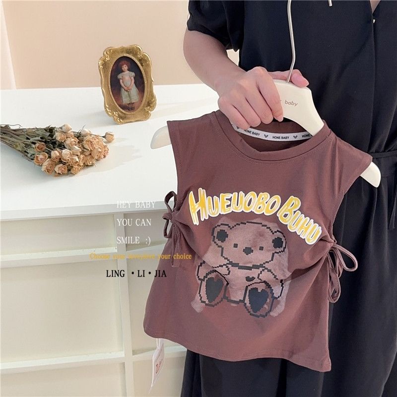 Đầm Thun Sát Nách Dáng Rộng In Họa Tiết Hoạt Hình Phong Cách Hàn Quốc Thời Trang Mùa Hè Xinh Xắn Cho Bé Gái