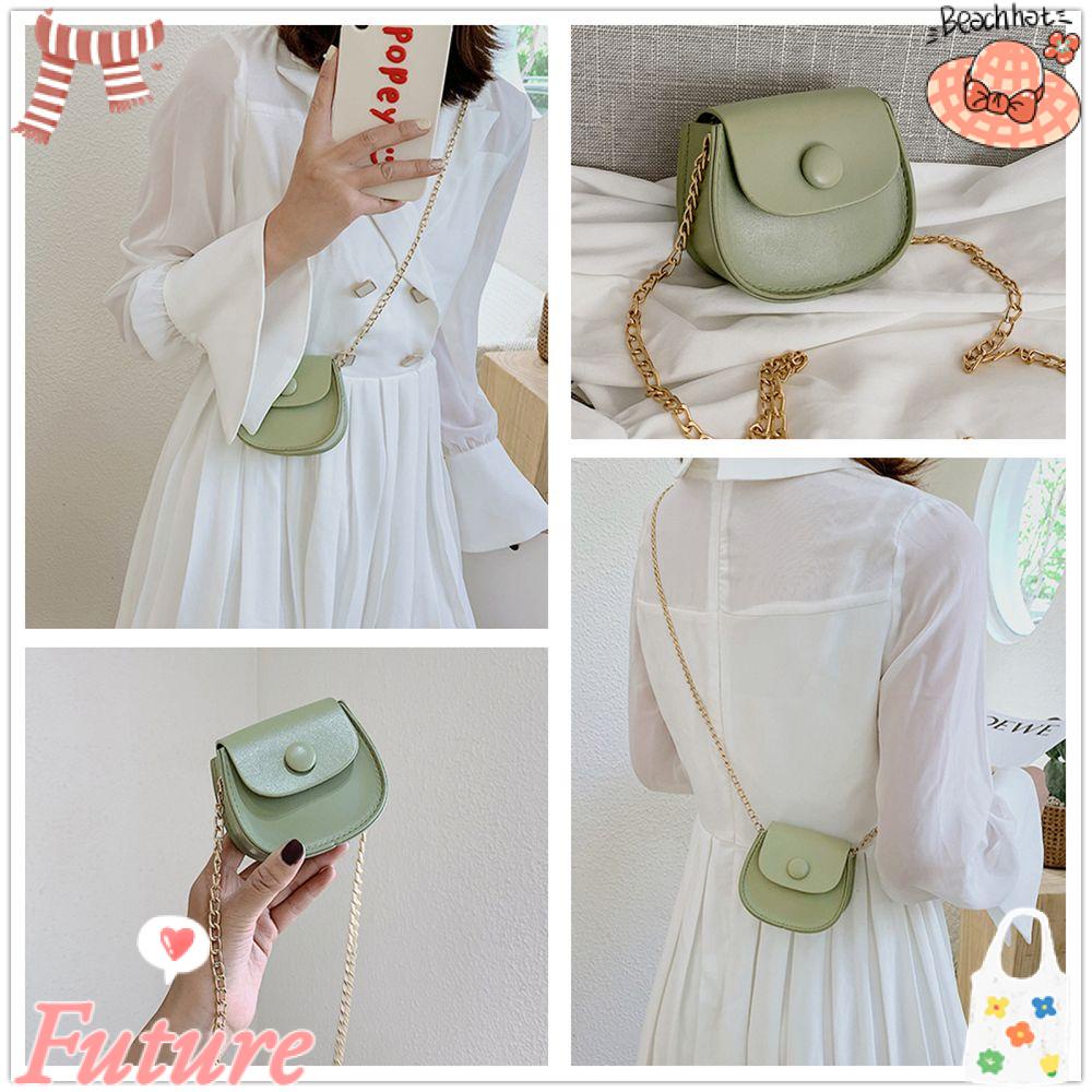 FUTURE Túi Đeo Chéo Hình Yên Ngựa Tròn Màu Trơn Thiết Kế Mới