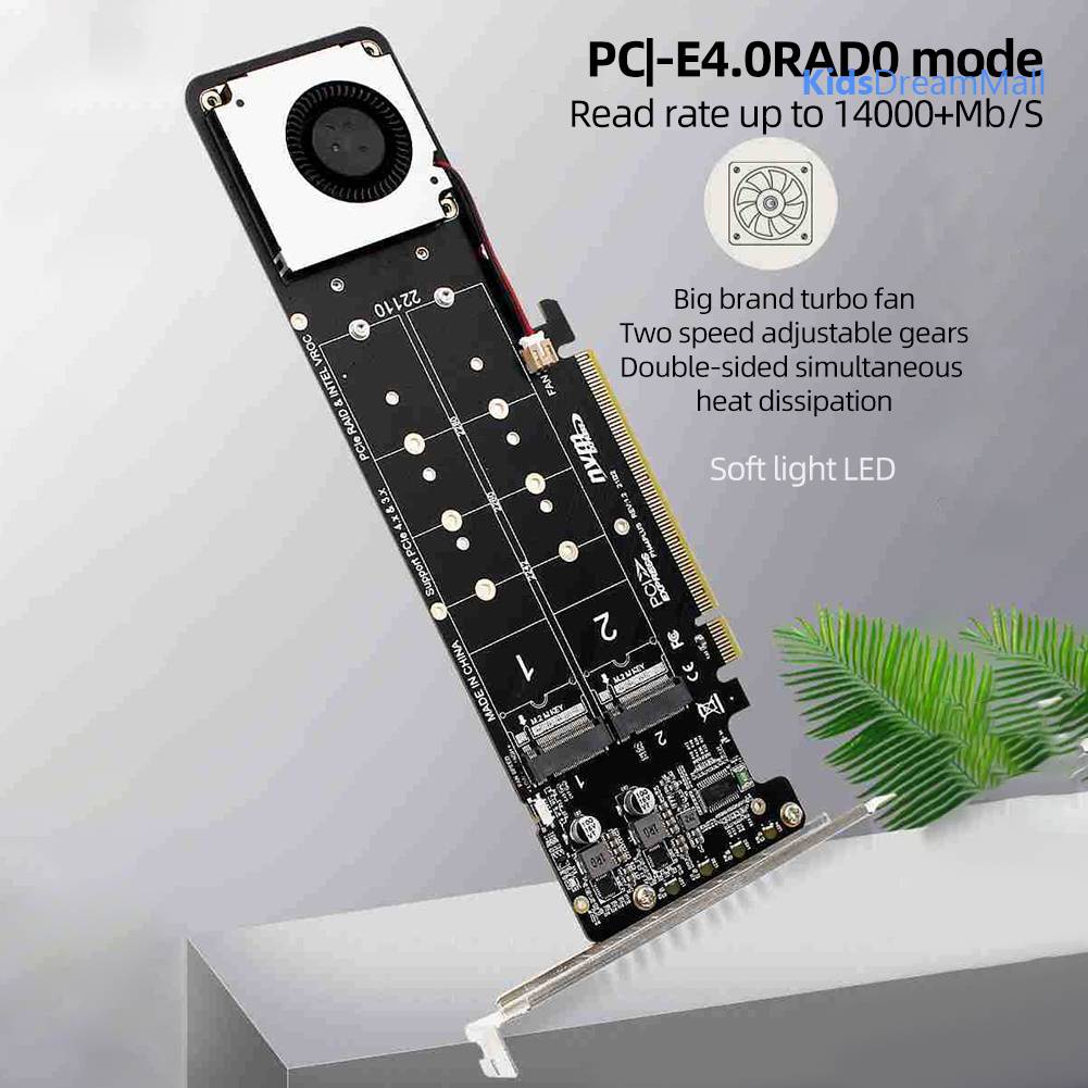 Card Chuyển Đổi 4Disk NVME Raid PCI-E4.0X16 Hai Mặt Cho 2230 / 2242 / 2260 / 2280mm