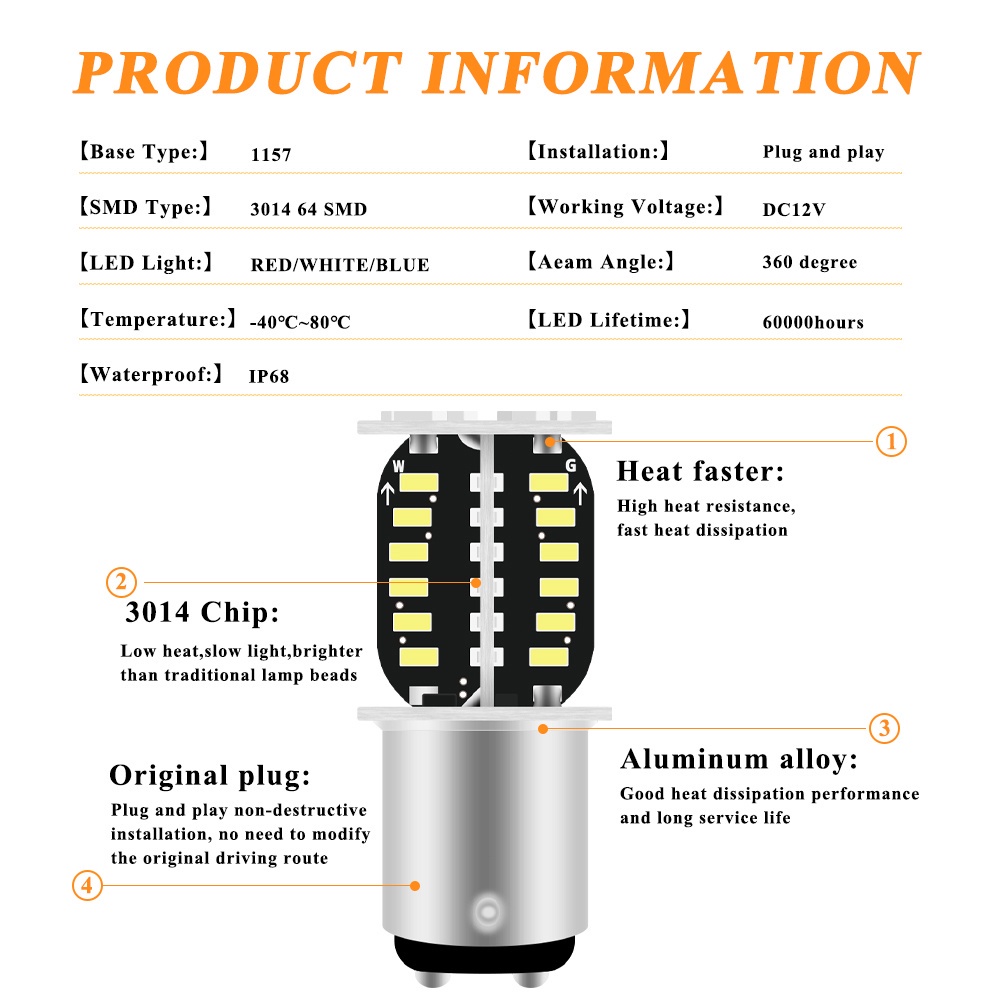 1 Đèn Led Tín Hiệu Xi Nhan 1157 P21 / 5W BAY15D Canbus 64LED DRL Cho Xe Hơi