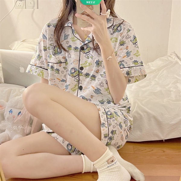 Bộ Đồ Ngủ Tay Ngắn In Hoạt Hình Buzz Lightyear Kiểu Nhật Bản Thời Trang Xuân Hè 2023 Cho Nữ