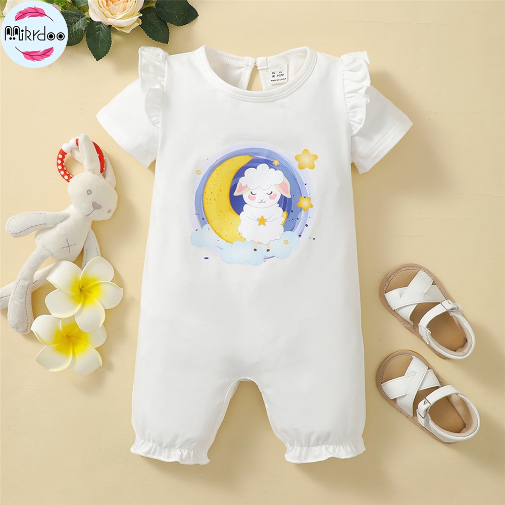 Bộ Áo Liền Quần Ngắn Tay In Hình Kỳ Lân Dành Cho Bé Gái 0-2 Tuổi