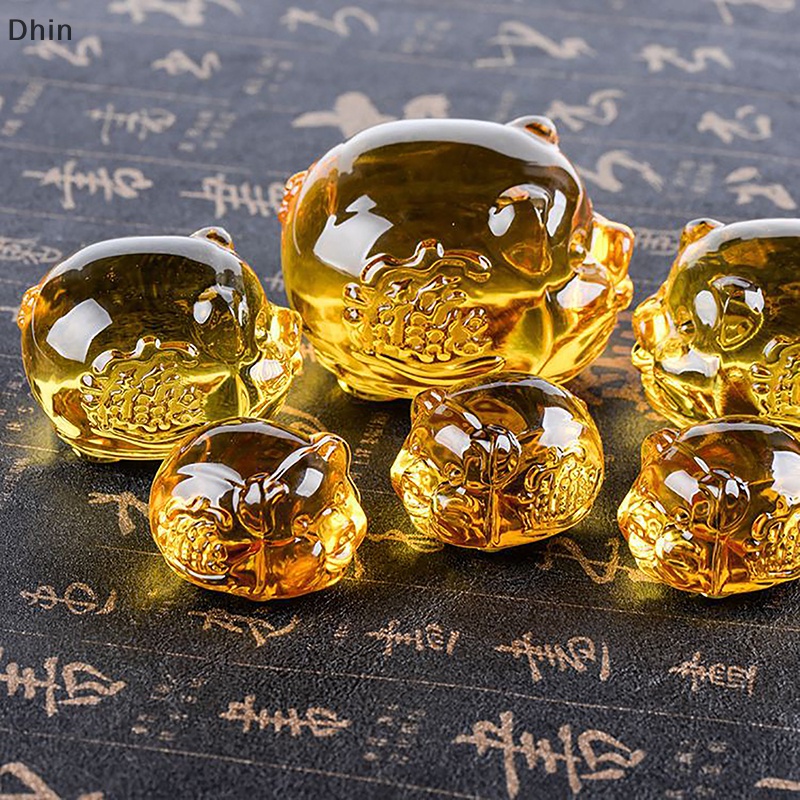 [Dhin] Mô Hình Chú Heo Bằng Thủy Tinh Pha Lê Màu Vàng Thu Nhỏ Trang Trí Nhà Búp Bê Fengshui Dễ Thương Làm Quà Tặng