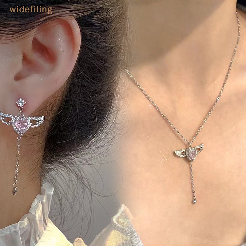 Bộ Vòng cổ + Bông Tai Hình Cánh Thiên Thần Đính Đá Pha Lê Hồng Thời Trang Cho Nữ