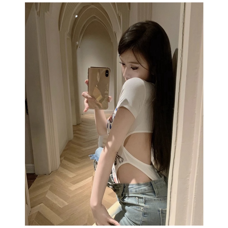 Áo Thun Tay Ngắn Cổ Chữ U Họa Tiết Hoạt Hình Graffiti Thời Trang Mùa Hè Cho Nữ