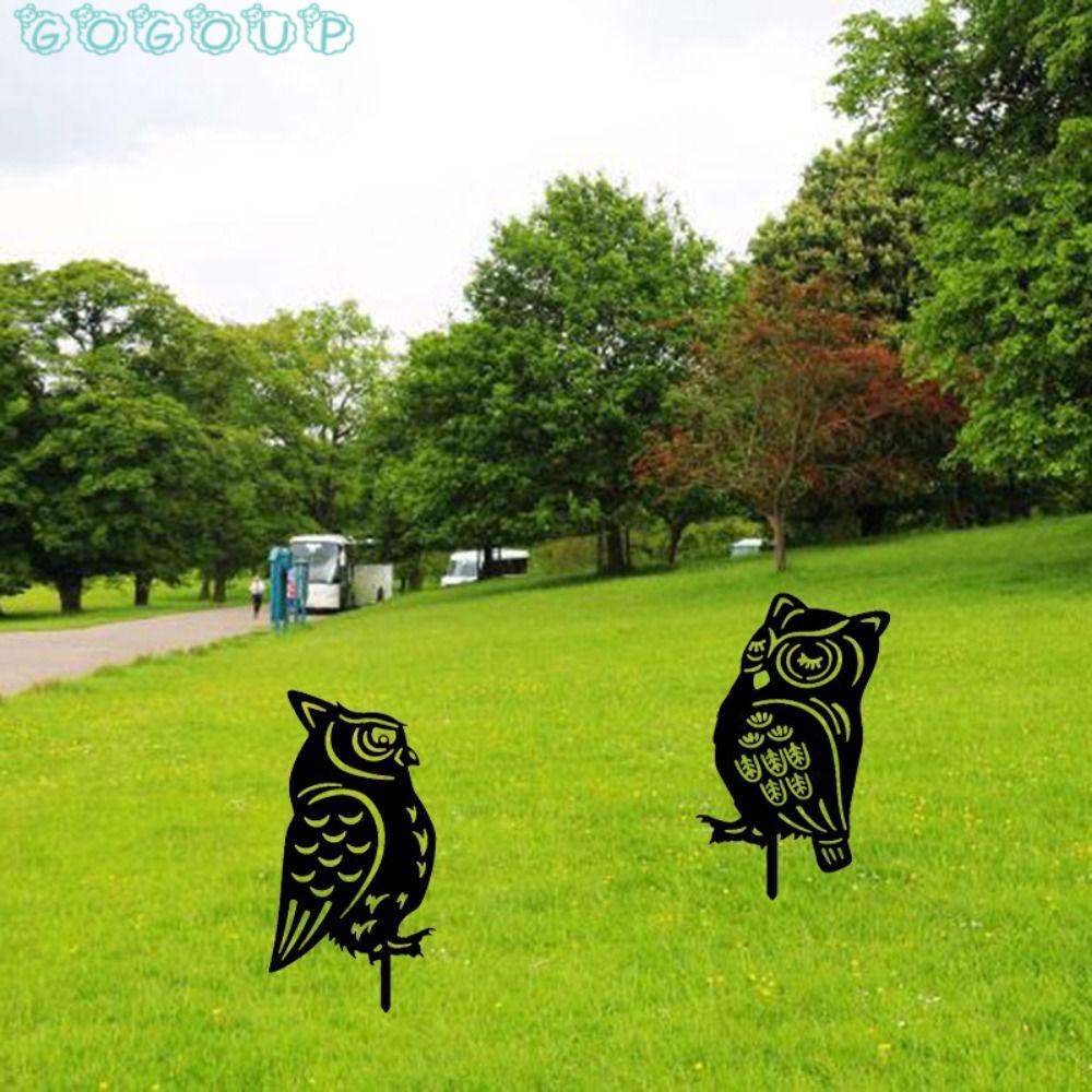 GOGOUP Tượng Cú Mèo Bằng Acrylic Màu Đen Vui Nhộn Trang Trí Sân Vườn