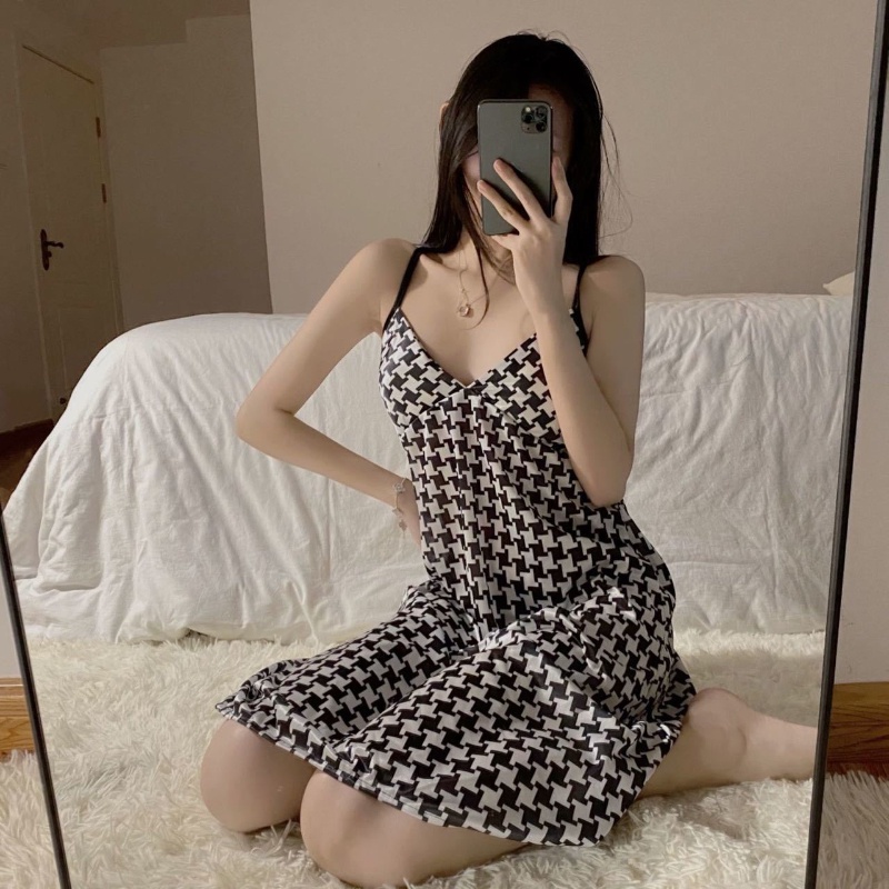 Đầm Ngủ Hai Dây Phối Ruy Băng Mỏng Thời Trang Mùa Hè Cho Nữ