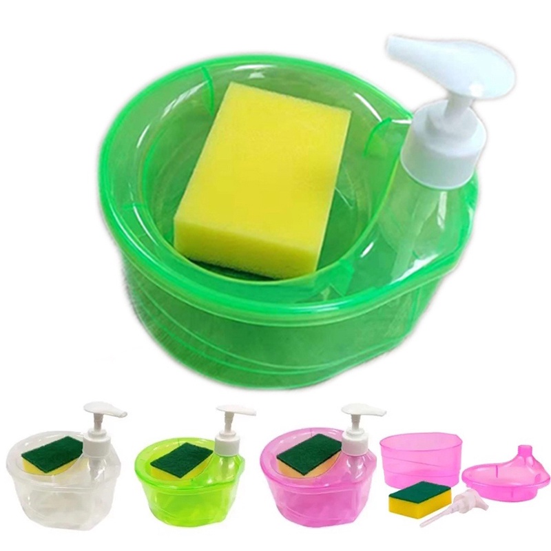 Bình Đựng Xà Phòng Và Giá Đỡ Bọt Biển Rửa Chén 2 Trong 1 Dạng Nhấn Tiện Dụng Cho