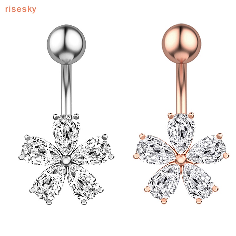 Khuyên Rốn Bằng Thép Không Gỉ Hình Hoa Đính Pha Lê Cho Nữ