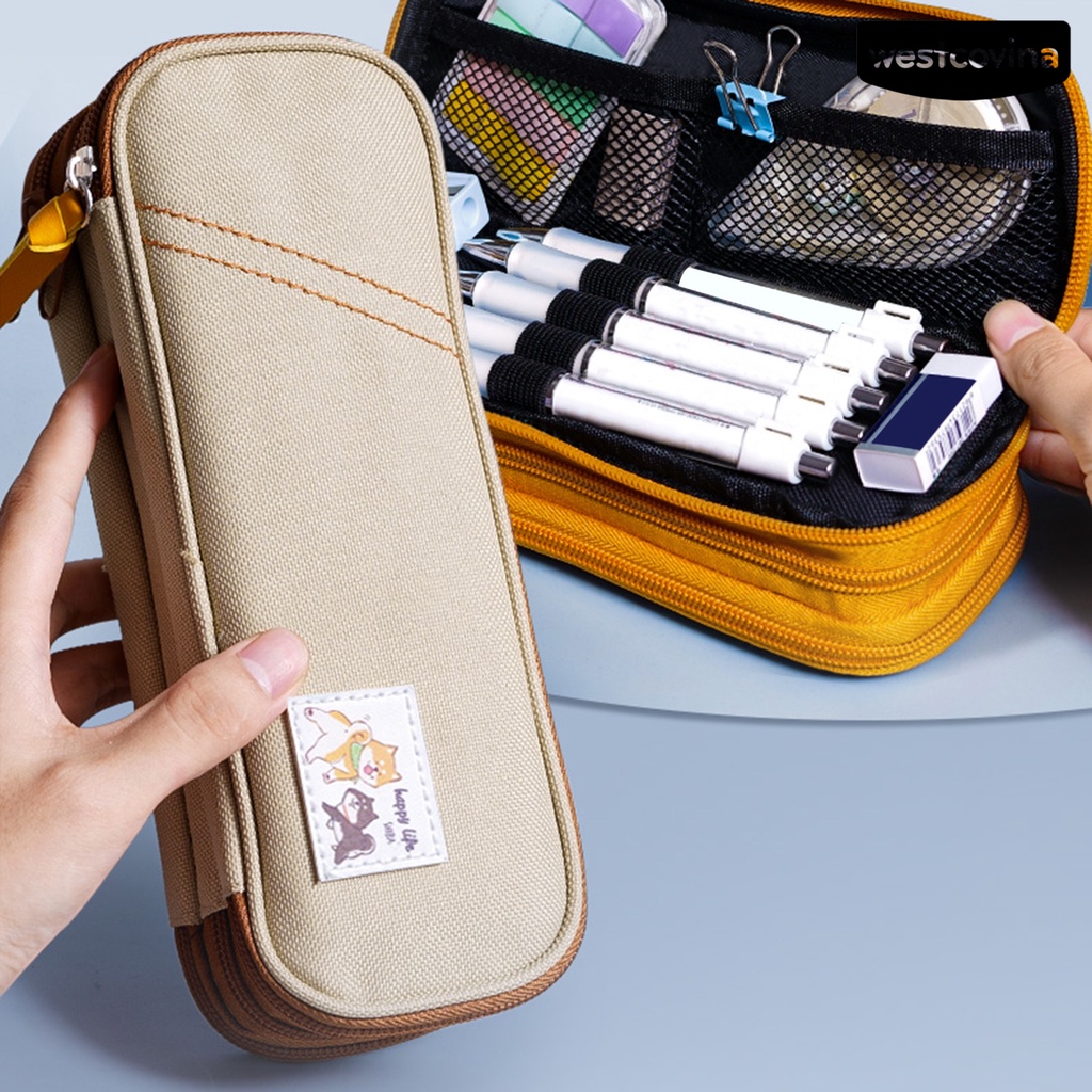 [WSTN]✎Túi Đựng Bút Bằng Vải Oxford Sức Chứa Lớn In Họa Tiết Chó Kangaroo Có Tay Cầm Tiện Dụng