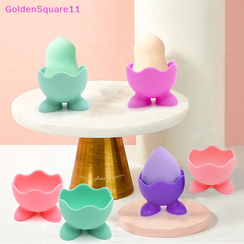 Giá Đỡ Mút Trang Điểm Bằng Silicon Màu Vàng Đồng Chống Bụi Tiện Dụng