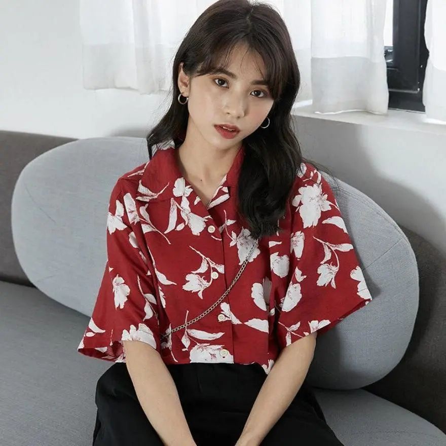 Áo Sơ Mi Tay Ngắn Dáng Rộng In Họa Tiết Thời Trang Mùa Hè Phong Cách Hàn Quốc Mới Cho Nữ