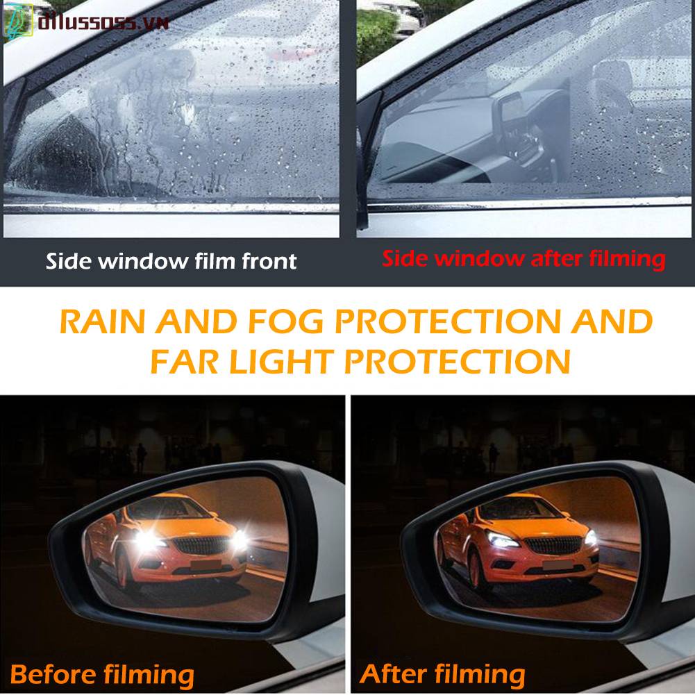 Bộ 4 Miếng Phim Dán Bảo Vệ Kính Chiếu Hậu Xe Hơi Chống Sương Mù