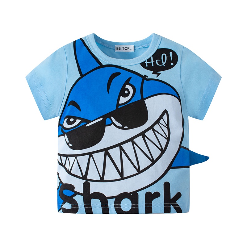 Áo Thun Ngắn Tay In Hình Cá Mập Thời Trang Cho Bé