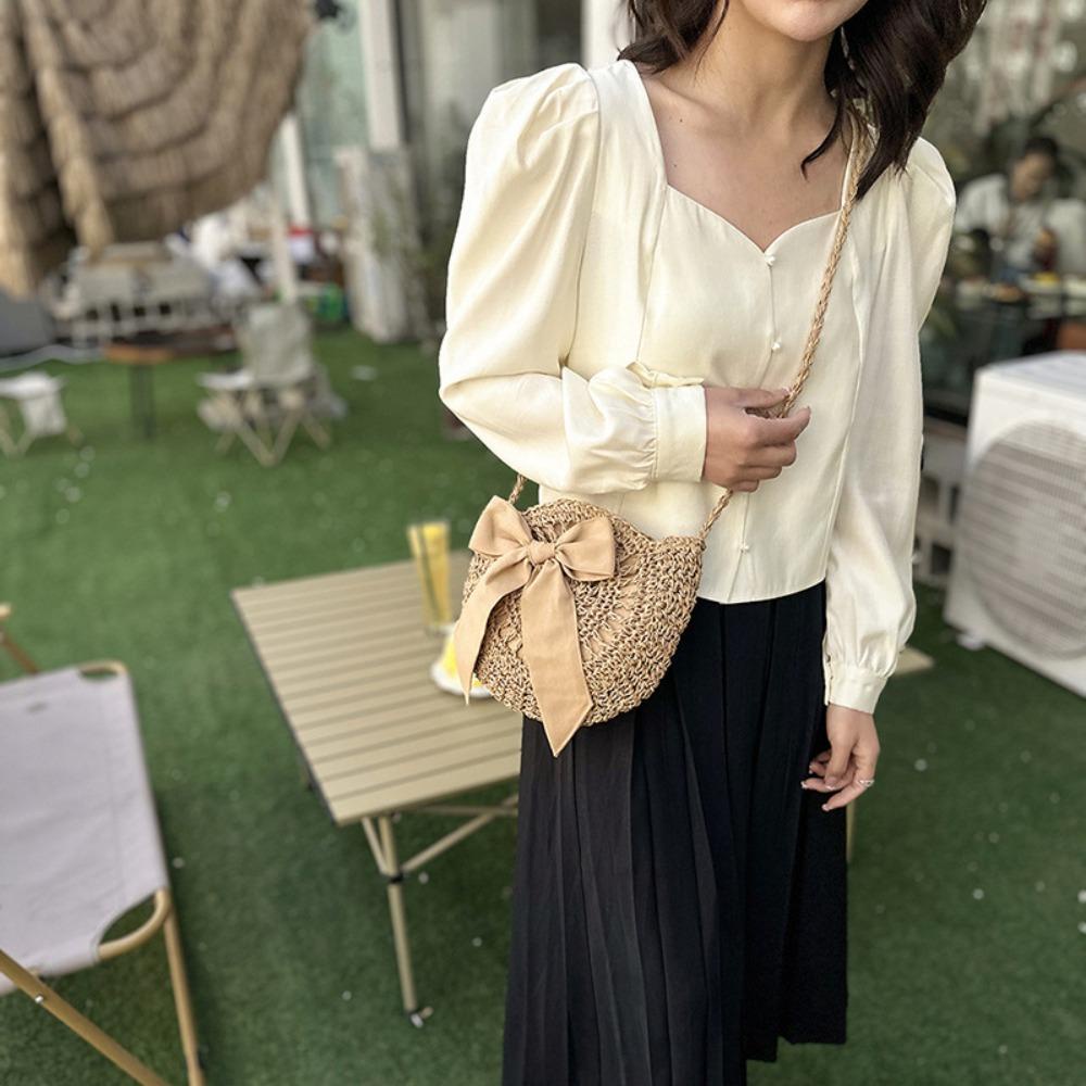 KENT1 Túi Xách Tròn Đan Len Thủ Công Thời Trang Nữ Tính