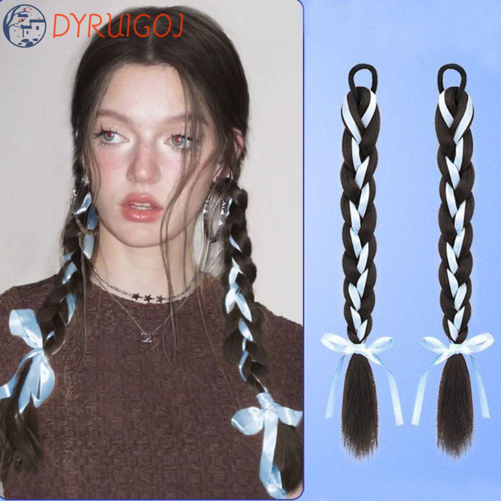 DYRUIDOJ Bím Tóc Giả Bằng Sợi Tổng Hợp Co Giãn Màu Đen / Trắng / Xanh Dương Thời Trang Cho Nữ
