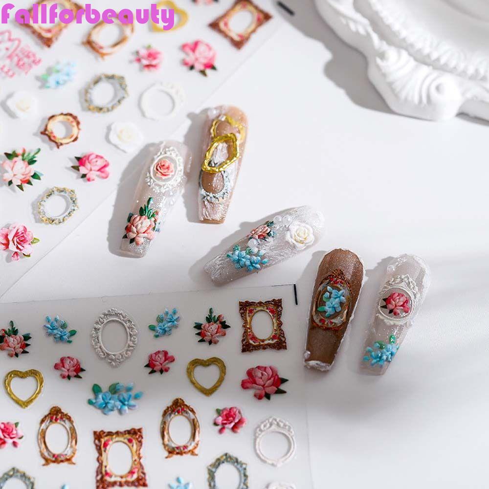 FALLFORBEAUTY Miếng Dán Trang Trí Móng Tay Tự Dính Họa Tiết Hoa Thời Trang