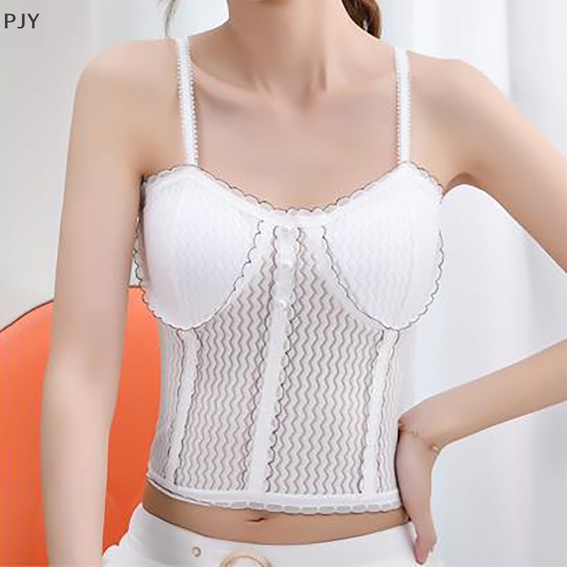 Áo Không Tay Có Mút Đệm Ngực Phối Ren Màu Sắc Trơn Quyến Rũ Dành Cho Nữ PJ