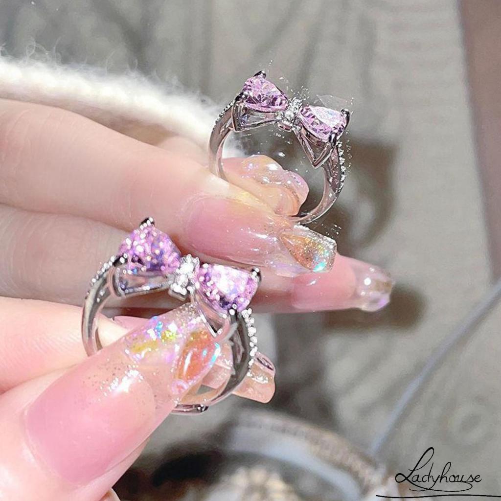 Nhẫn Đính Đá Hình Nơ Có Thể Điều Chỉnh Kích Thước Dành Cho Nữ