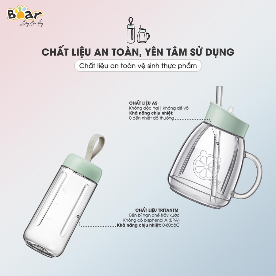 Máy Xay Sinh Tố Cầm Tay Bear, Xay Hoa Quả Công Suất Lớn, Chất Liệu An Toàn LLJ-D04A1 - Hàng Chính Hãng