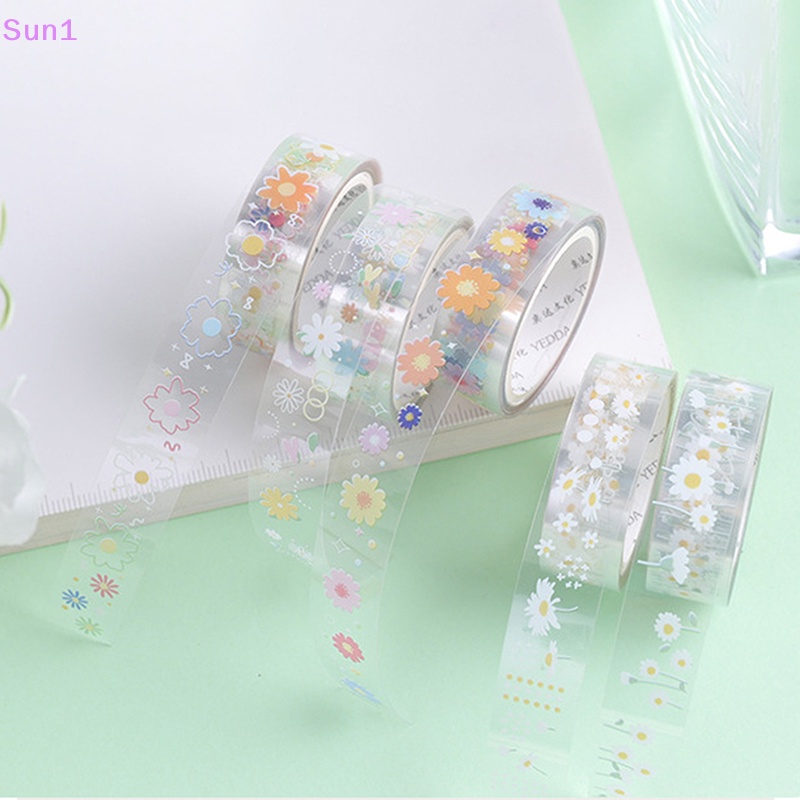 Sun1 &gt; Set 5 Cuộn Băng Keo Washi Trong Suốt In Họa Tiết Hoa Cúc Trang Trí Sổ Tay Diy