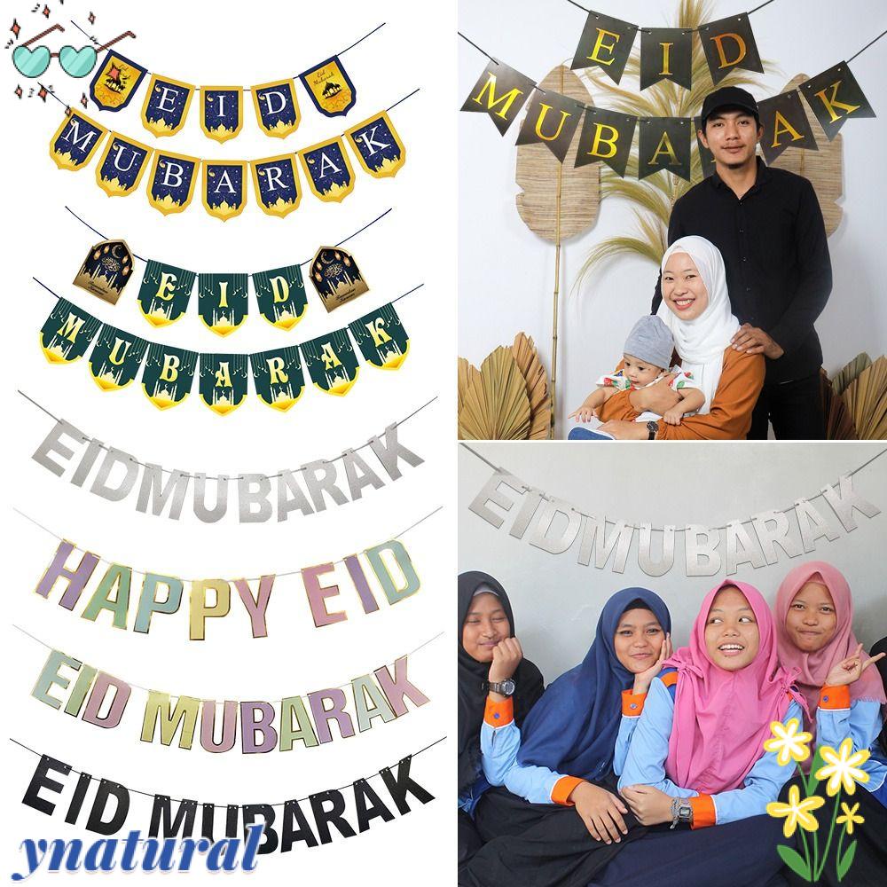 YNATURAL Cờ Treo Trang Trí Lễ Hội Eid Mubarak Phong Cách Hồi Giáo Mới