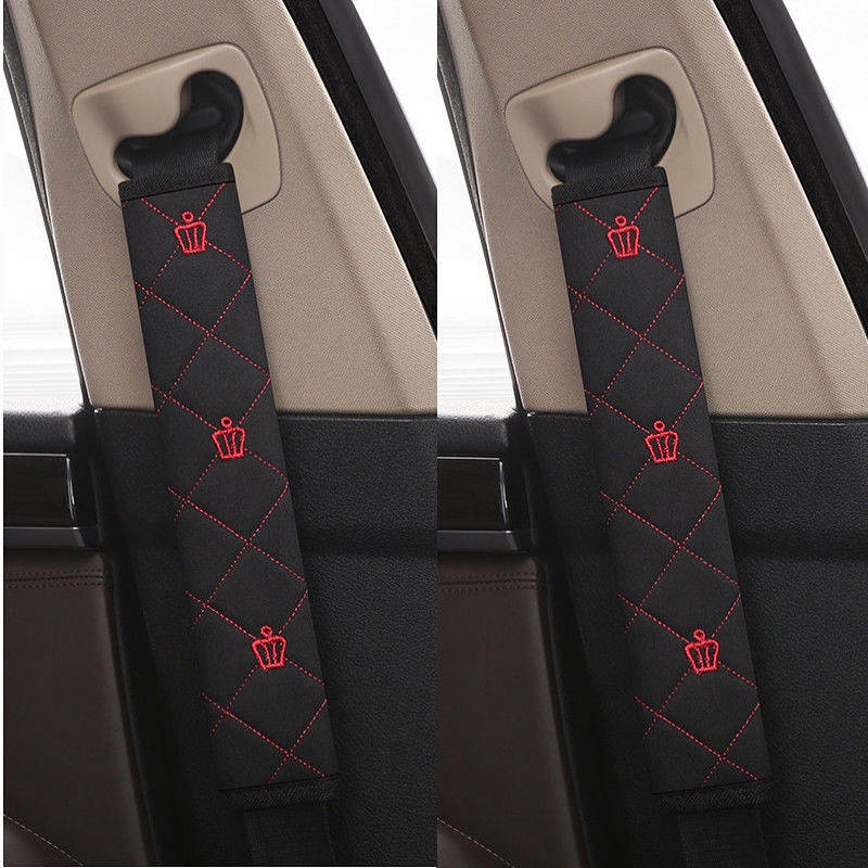 Four Seasons Lengthened Car Safety Belt Shoulder Pad Cover Summer Breathable Linen Crown Car Clothes Anti-Kick Ball Cover Pair gPYQ