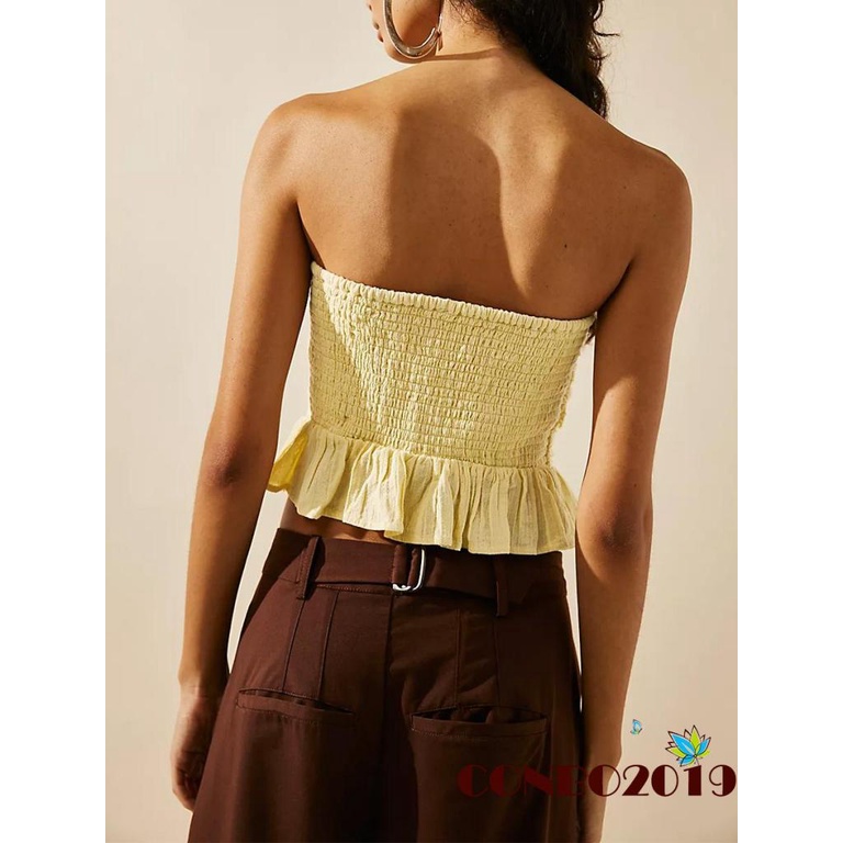 Hgm Áo Croptop Trễ Vai Nhún Bèo Màu Trơn Co Giãn Thời Trang Đường Phố Đi Câu Lạc Bộ Đường Phố Cơ Bản Dành Cho Bạn Nữ