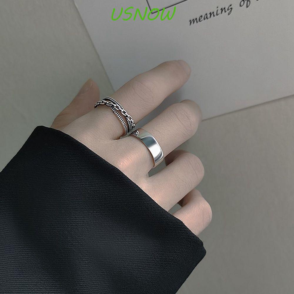 USNOW Nhẫn Dây Xích Xoắn Dạng Mở Có Thể Điều Chỉnh Phong Cách Punk Hip hop Đơn Giản Dành Cho Nam