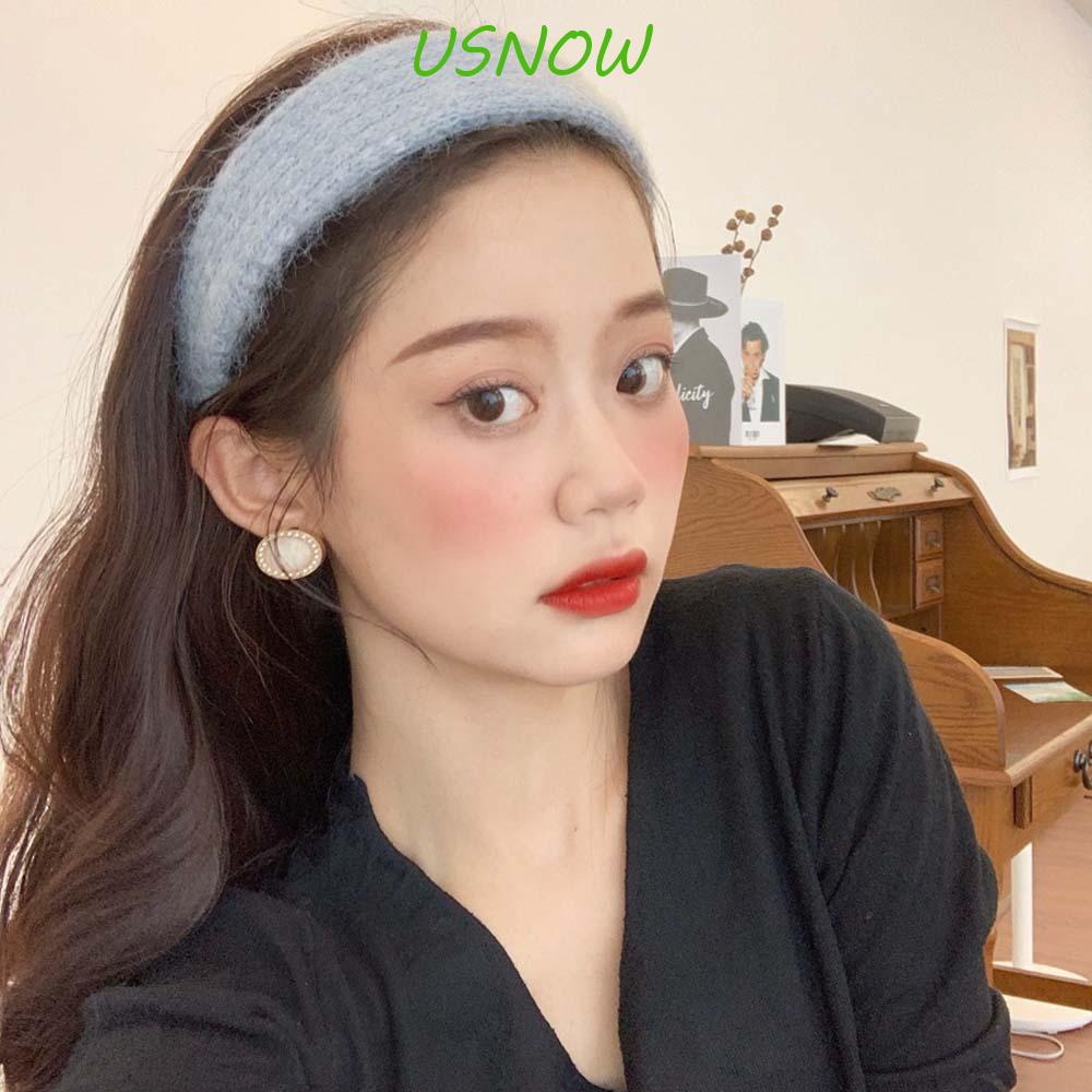 USNOW Băng Đô Len Vành Rộng Màu Sắc Đơn Giản Thời Trang Thu Đông Cho Nữ