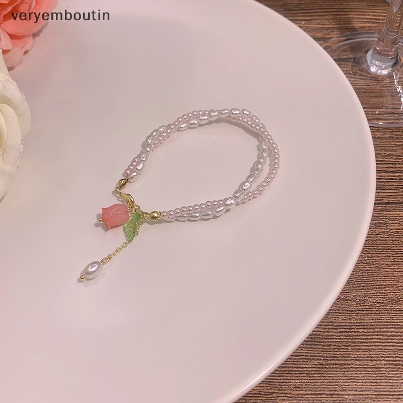 Vòng Tay Hình Hoa Tulip Đính Đá Zircon Ngọc Trai Lấp Lánh Có Thể Điều Chỉnh Phong Cách Hàn Quốc