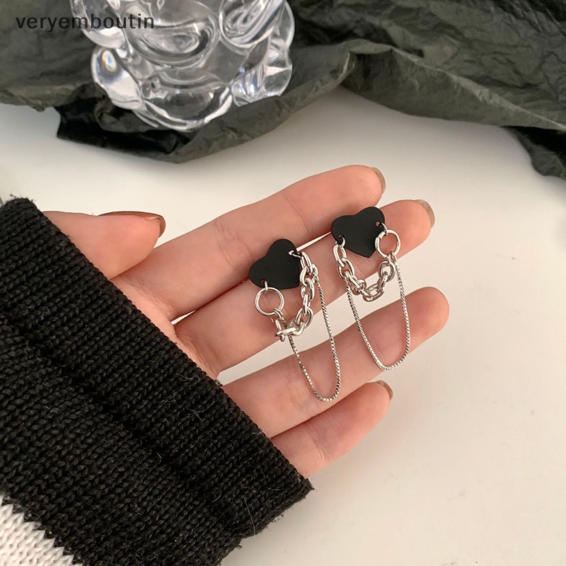 1 Đôi Bông Tai Dây Xích Dài Hình Trái Tim Màu Đen Phong Cách Hip Hop Cá Tính Dành Cho Bạn Nữ Hàng Ngày n