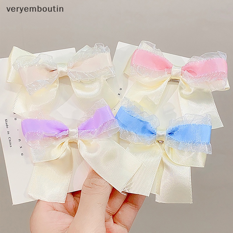 Kẹp Tóc Đính Nơ Lưới Thời Trang Ngọt Ngào Cho Bé Gái