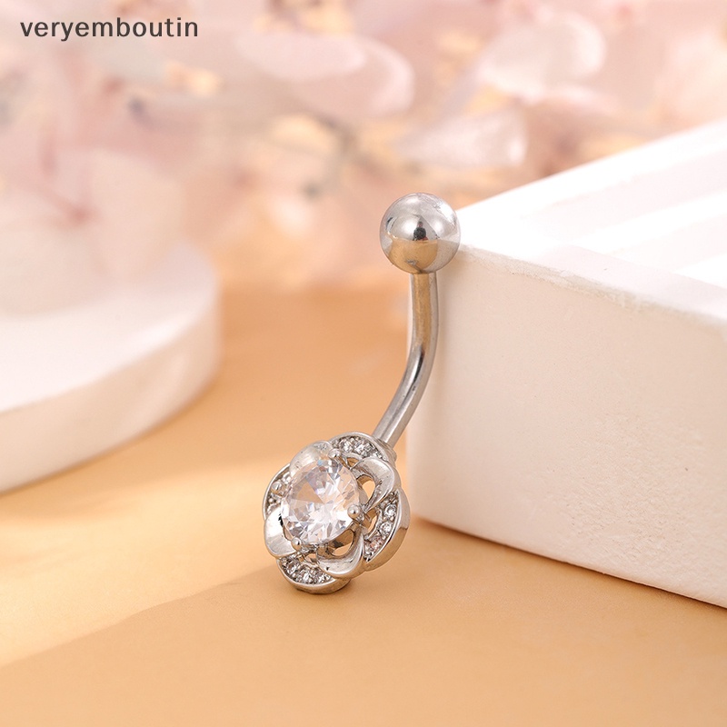 Khuyên Rốn Bằng Thép Titan Đính Đá Zircon Hình Hoa Quyến Rũ Thời Trang Cho Nữ