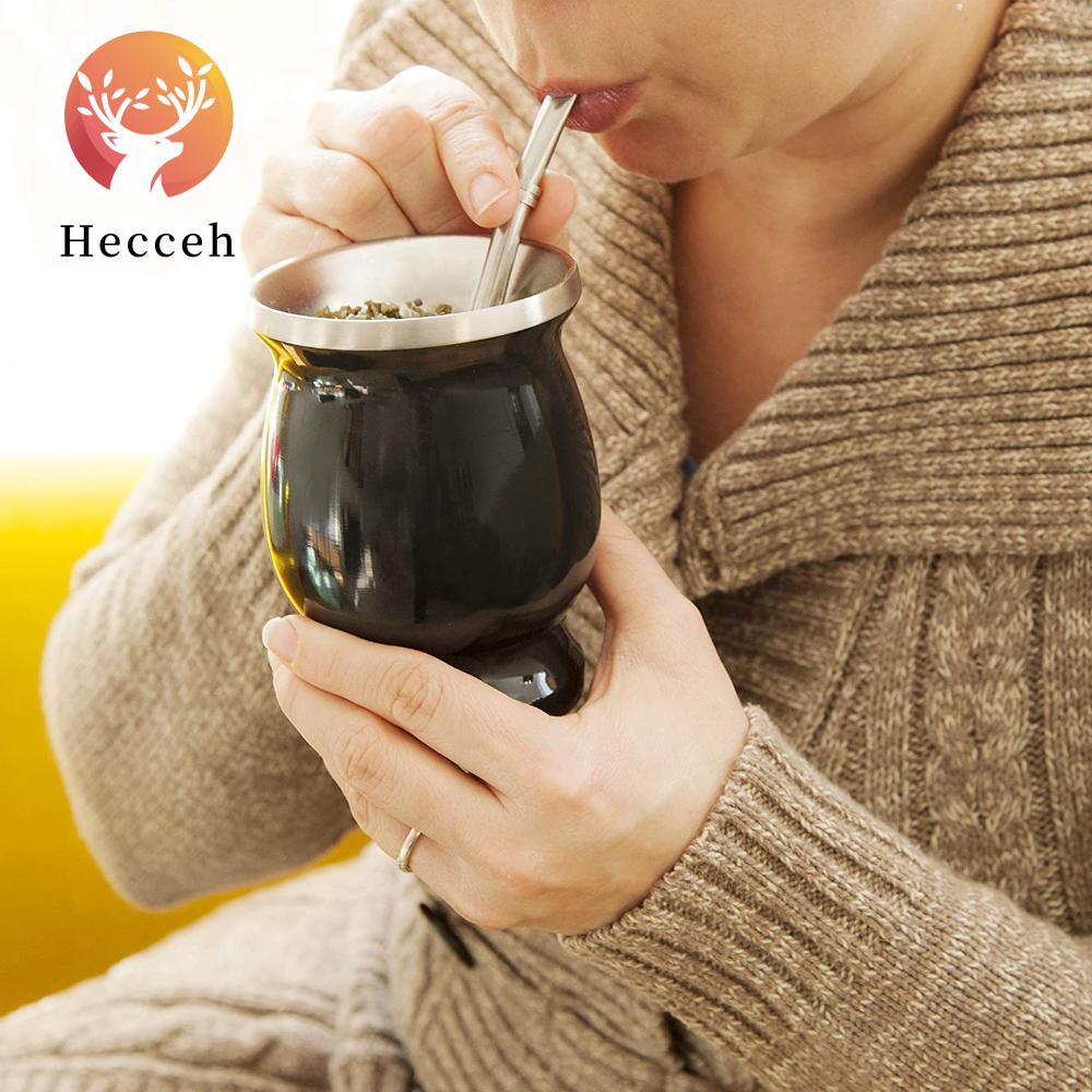 HECCEH Bộ Ống Hút Bằng Thép Không Gỉ Hai Lớp 8oz Yerba Mate