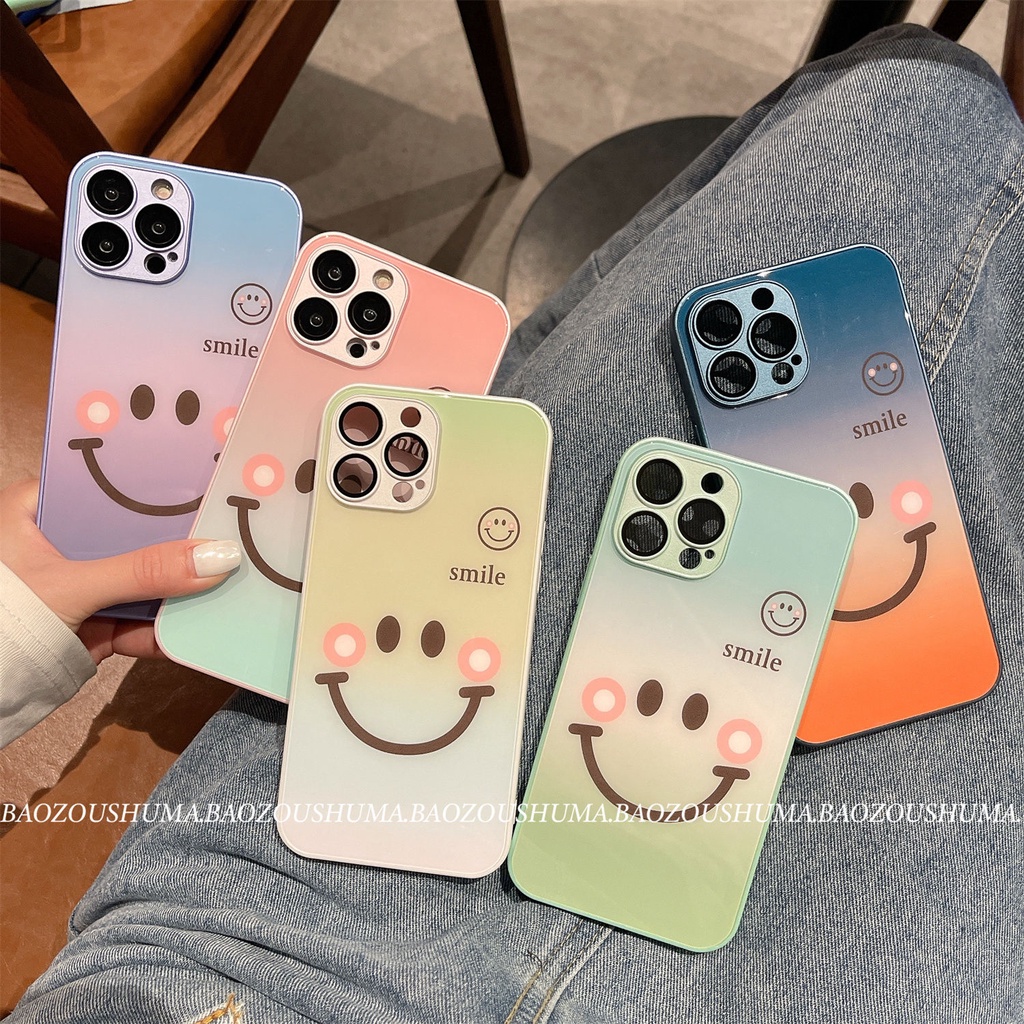Ốp Điện Thoại Mặt Kính Nhám Hình Mặt Cười May Mắn Sang Trọng Cho iPhone 14 Pro Max 13 12 11 12ProMAX