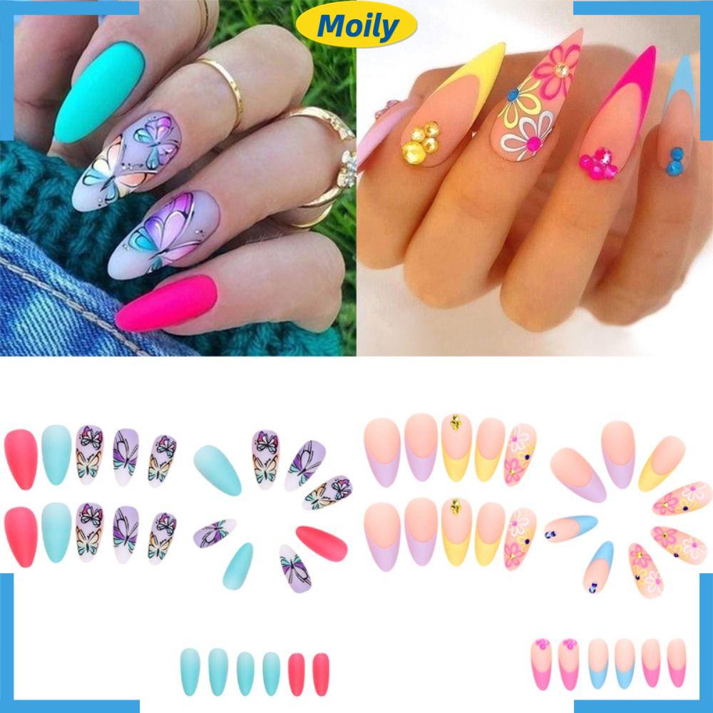 MOILYVN Móng Tay Giả Đầu Nhọn Có Độ Dài Trung Bình Che Phủ Toàn Diện Thời Trang Cho Nữ