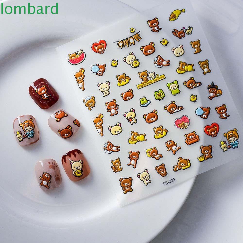 LOMBARD Miếng Dán Trang Trí Móng Tay Họa Tiết Gấu Hoạt Hình Dễ Thương DIY