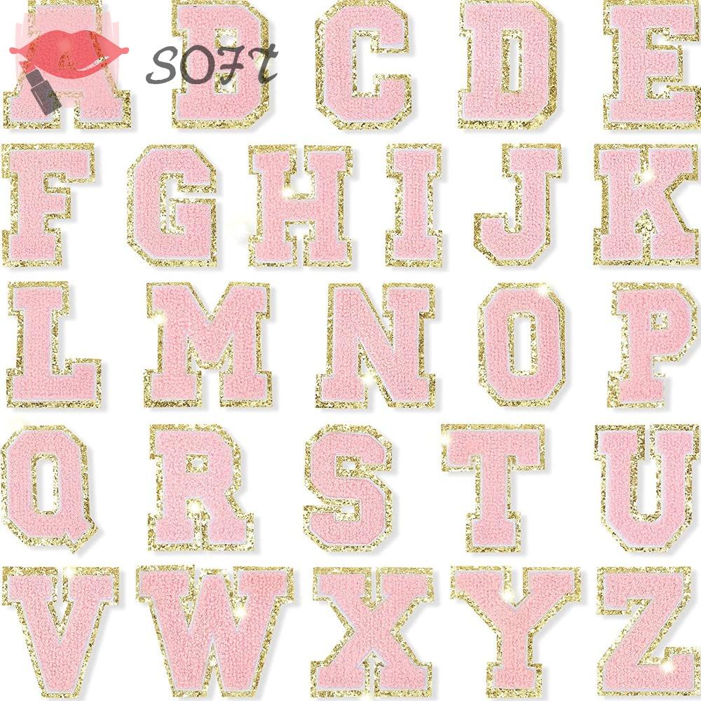 SOFTNESS Miếng Vá Ủi Quần Áo / Túi Xách Bằng Vải Chenille Thêu Chữ Màu Hồng Kích Thước 6cm