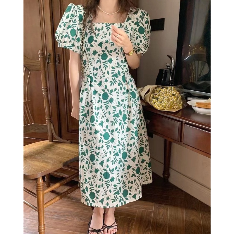 Đầm Cổ Vuông Tay Phồng In Họa Tiết Hoa Cúc Xinh Xắn Thời Trang Mùa Hè Cho Nữ