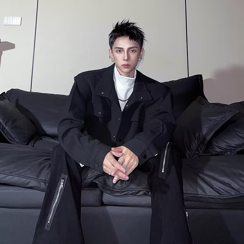 Áo Sơ Mi Cổ Đứng Tay Dài Dáng Rộng Phong Cách Hàn Quốc Thời Trang Xuân Thu Cho Nam