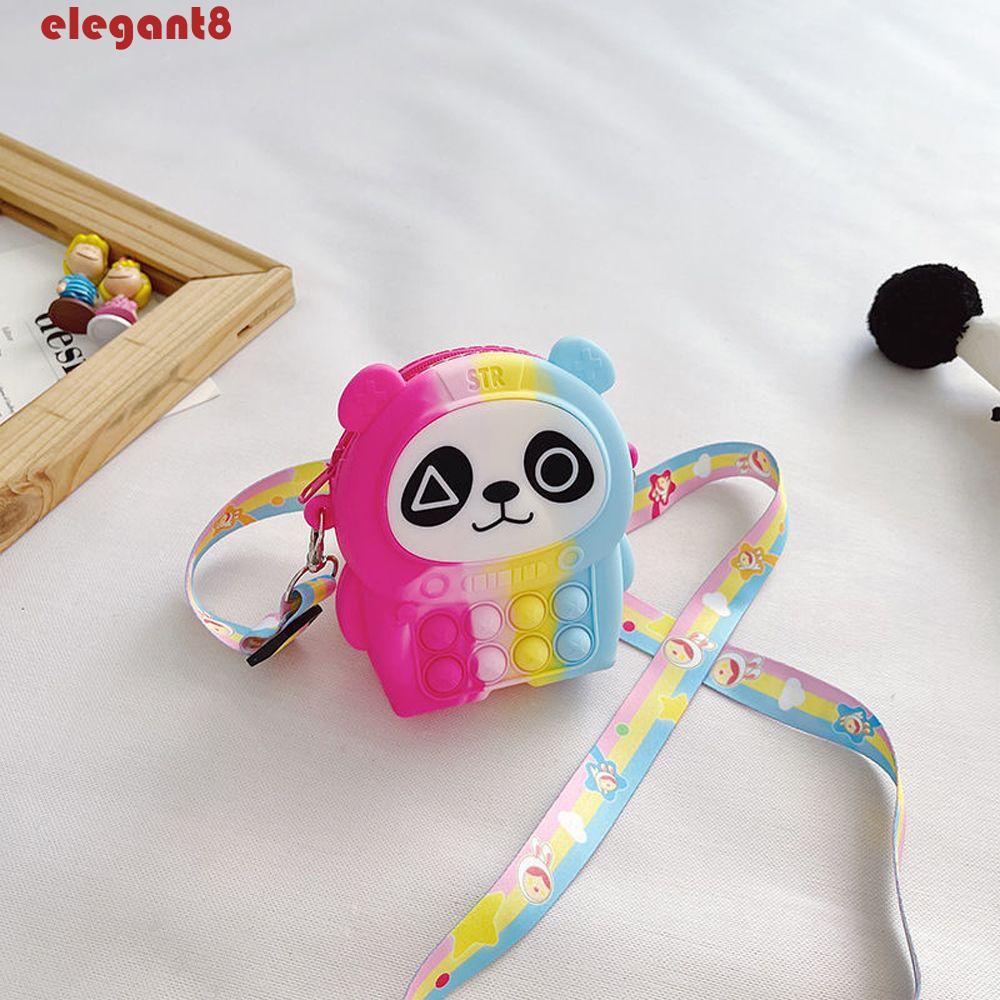 ELEGANT Túi Đeo Chéo Dáng Vuông Họa Tiết Gấu Trúc Màu Cầu Vồng Phong Cách Hàn Quốc