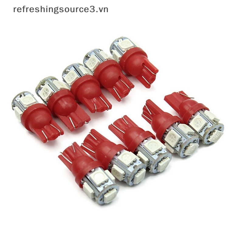 Set 10 Đèn LED Đỏ T10 194 168 147 W5W 5 SMD 5050 12V Chuyên Dụng Cho Đuôi Xe Hơi